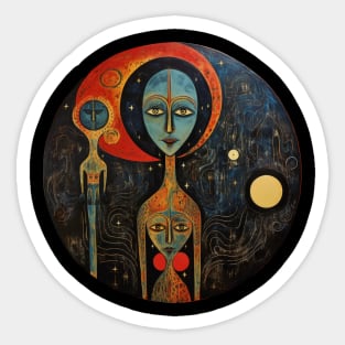 Triple moon goddess of witchcraft aliens surrealistic art Sticker